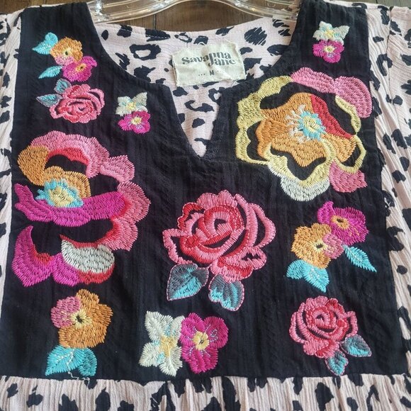 Savanna Jane Leopard Print Embroidered Floral Sleeveless Top M - Picture 5 of 5